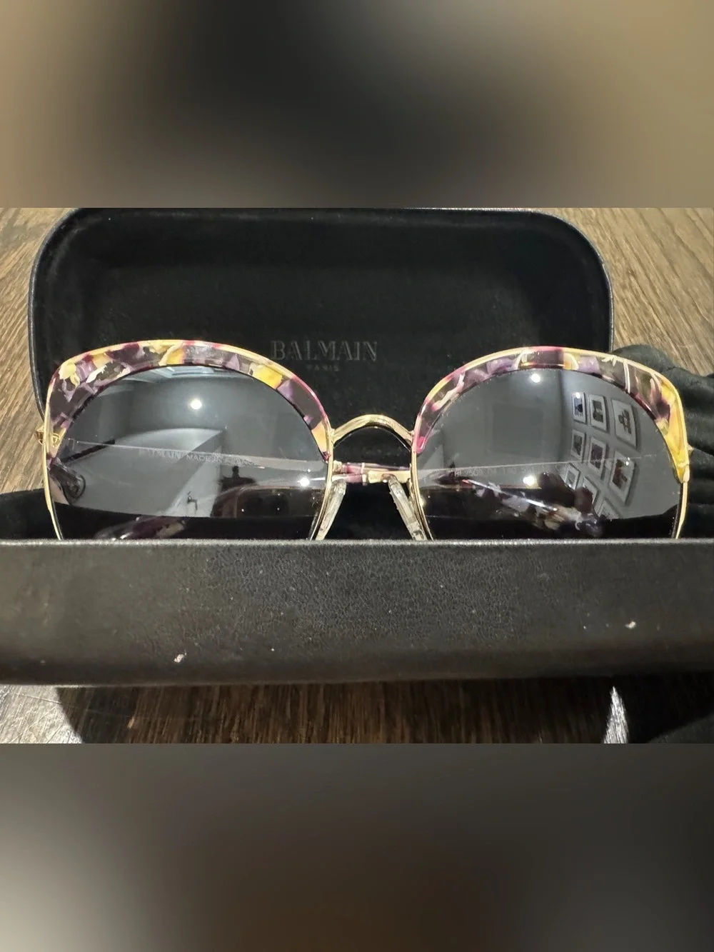 Authentic Balmain Paris Butterfly Cat-Eye Sunglasses Burgundy Purple Confetti